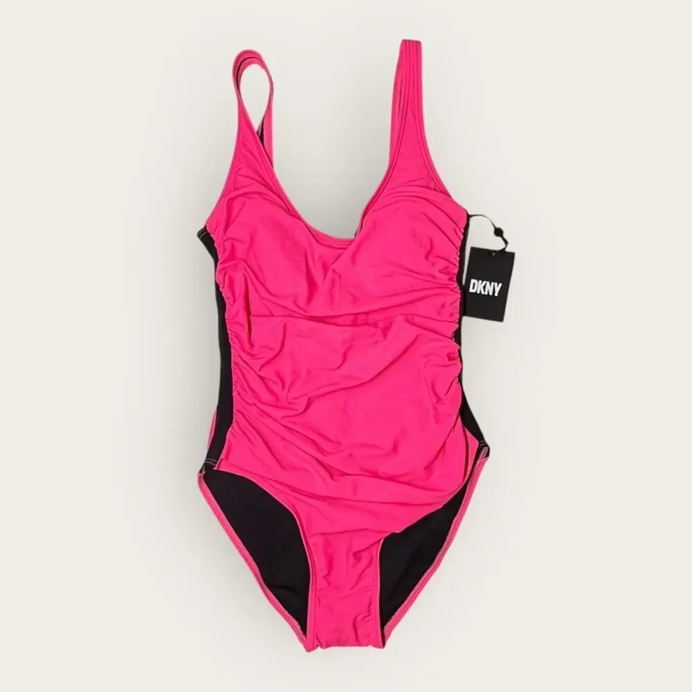 NWT | DKNY |  One-Piece Swimsuit | Hot Pink/Black | Size 6 - Picture 2 of 16